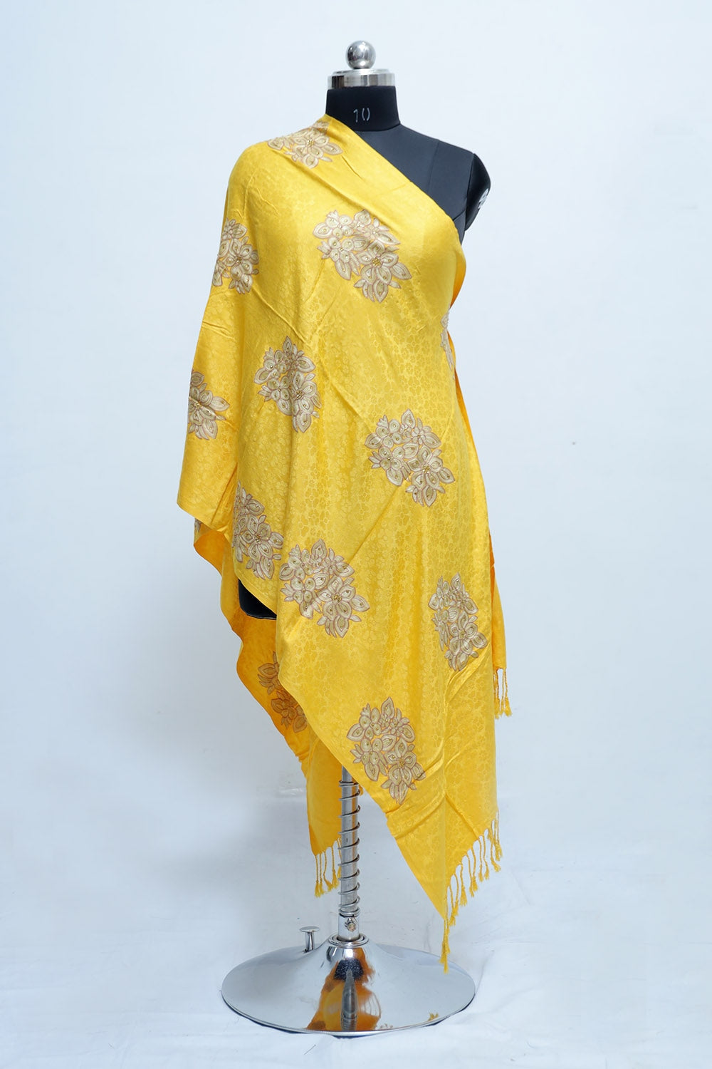 Eye Catching Yellow Colour Stole Enriched With Aari
