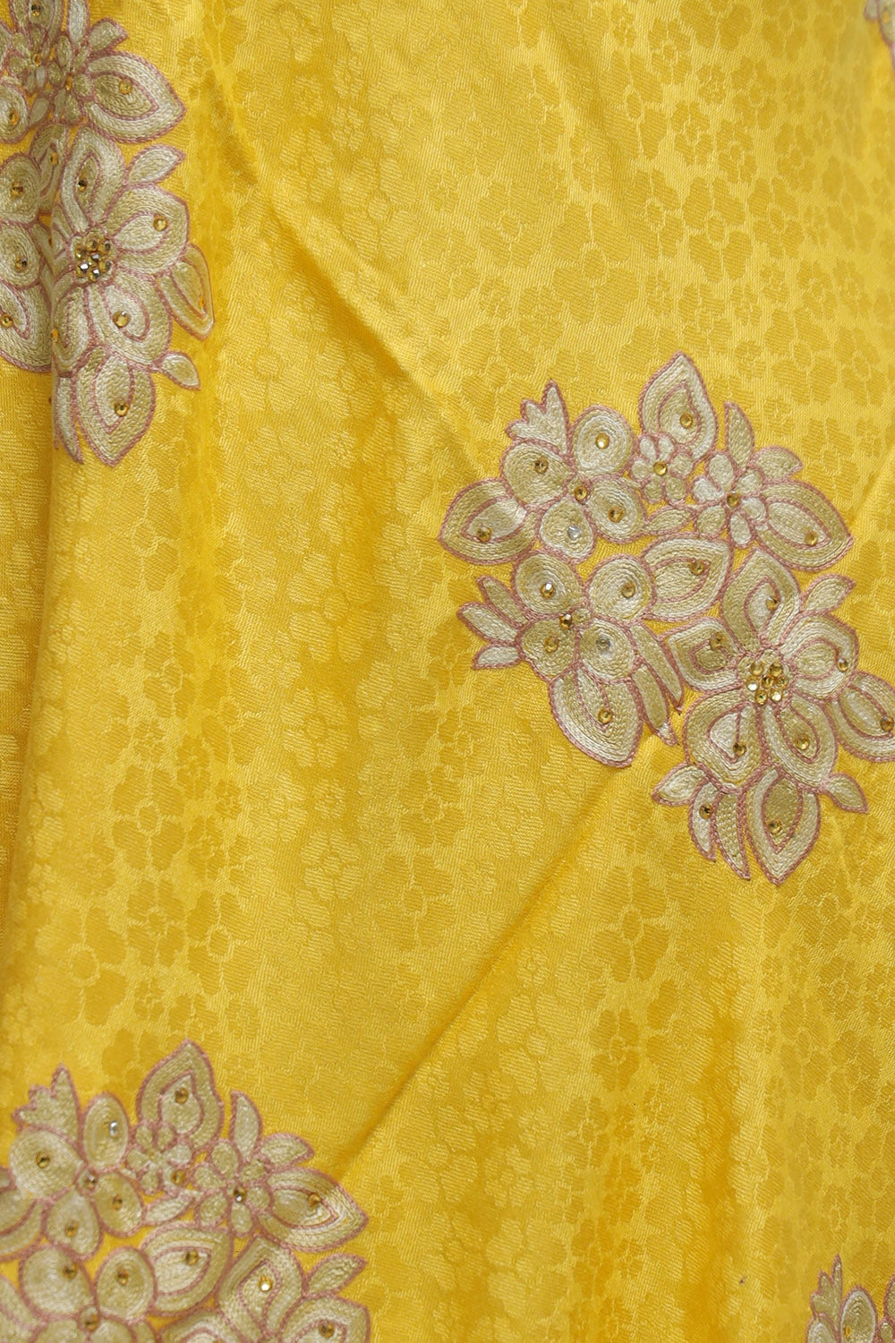 Eye Catching Yellow Colour Stole Enriched With Aari