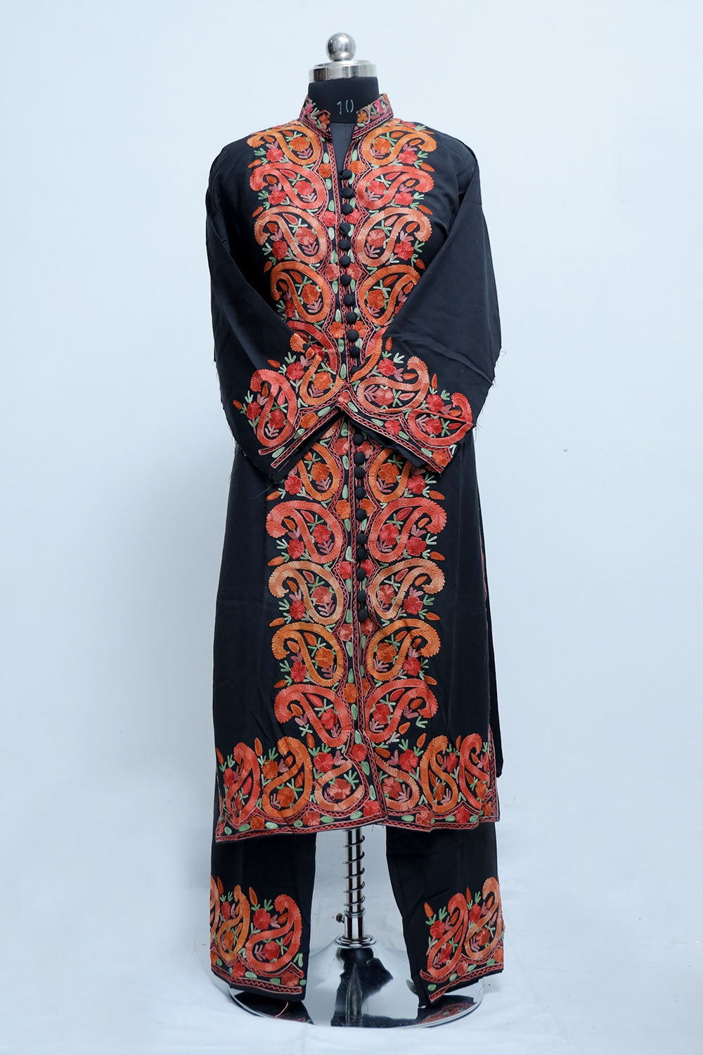 Charcoal Black Kashmiri Designer Embroidered Semi-Stitched