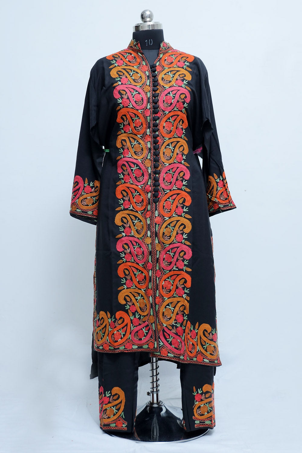 Charcoal Black Kashmiri Designer Embroidered Semi-Stitched