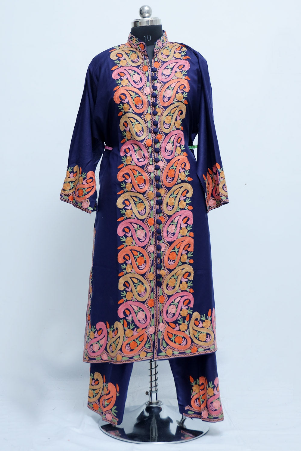 Blue Colour Kashmiri Designer Embroidered Semi-Stitched