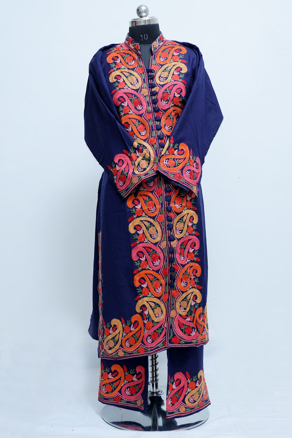 Blue Colour Kashmiri Designer Embroidered Semi-Stitched
