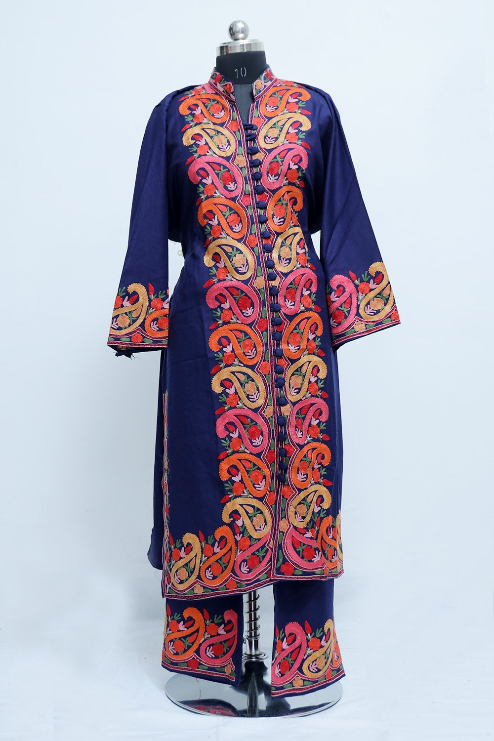 Blue Colour Kashmiri Designer Embroidered Semi-Stitched