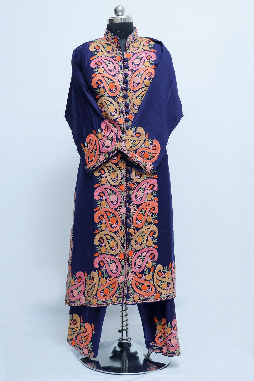 Blue Colour Kashmiri Designer Embroidered Semi-Stitched