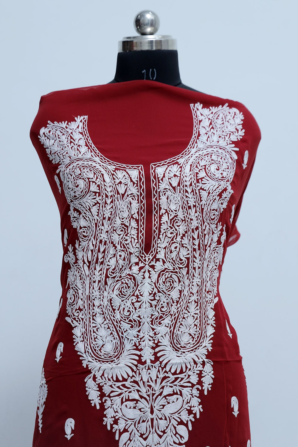 Maroon Colour Aari Work Kurti With Thread Embroidery Along