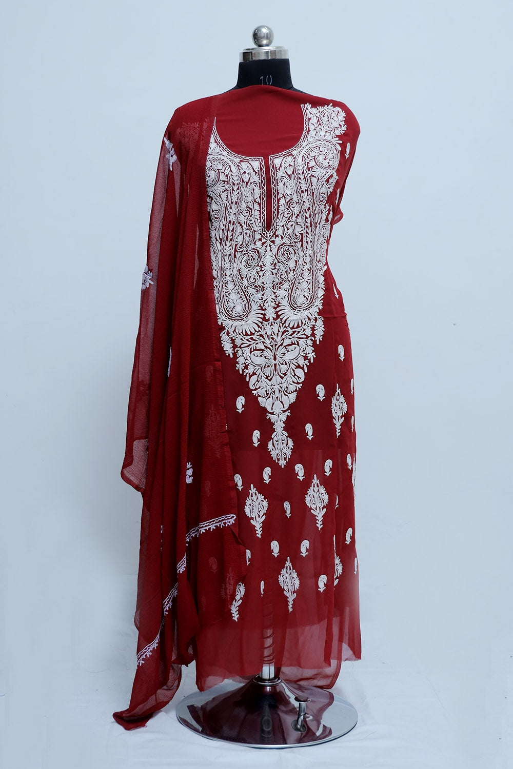 Maroon Colour Aari Work Kurti With Thread Embroidery Along