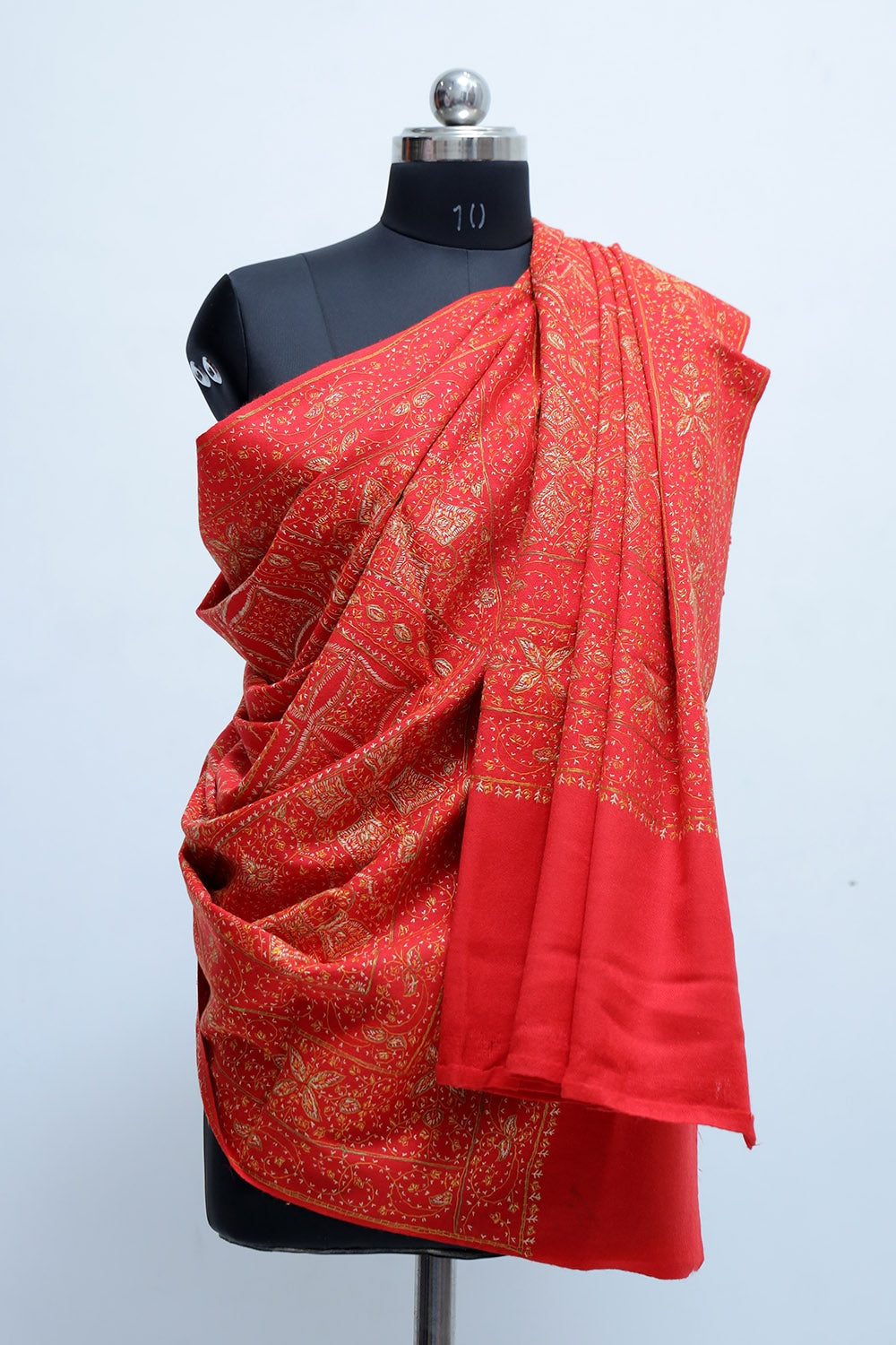 Red Colour Embroidered Sozni Shawl Enriched With Beautiful