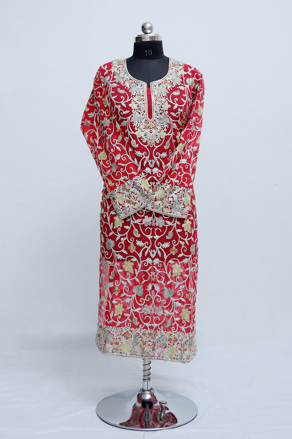 Red Colour Georgette Semi Stitched Kashmiri Kurti