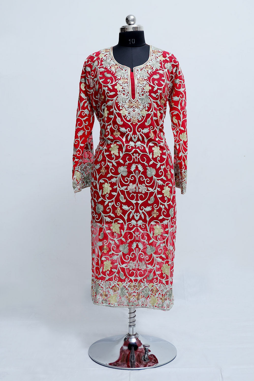 Red Colour Georgette Semi Stitched Kashmiri Kurti