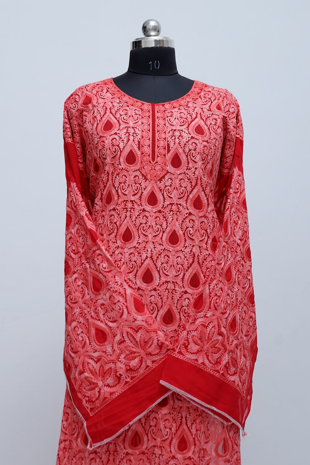 Red Colour Georgette Semi Stitched Kashmiri Kurti