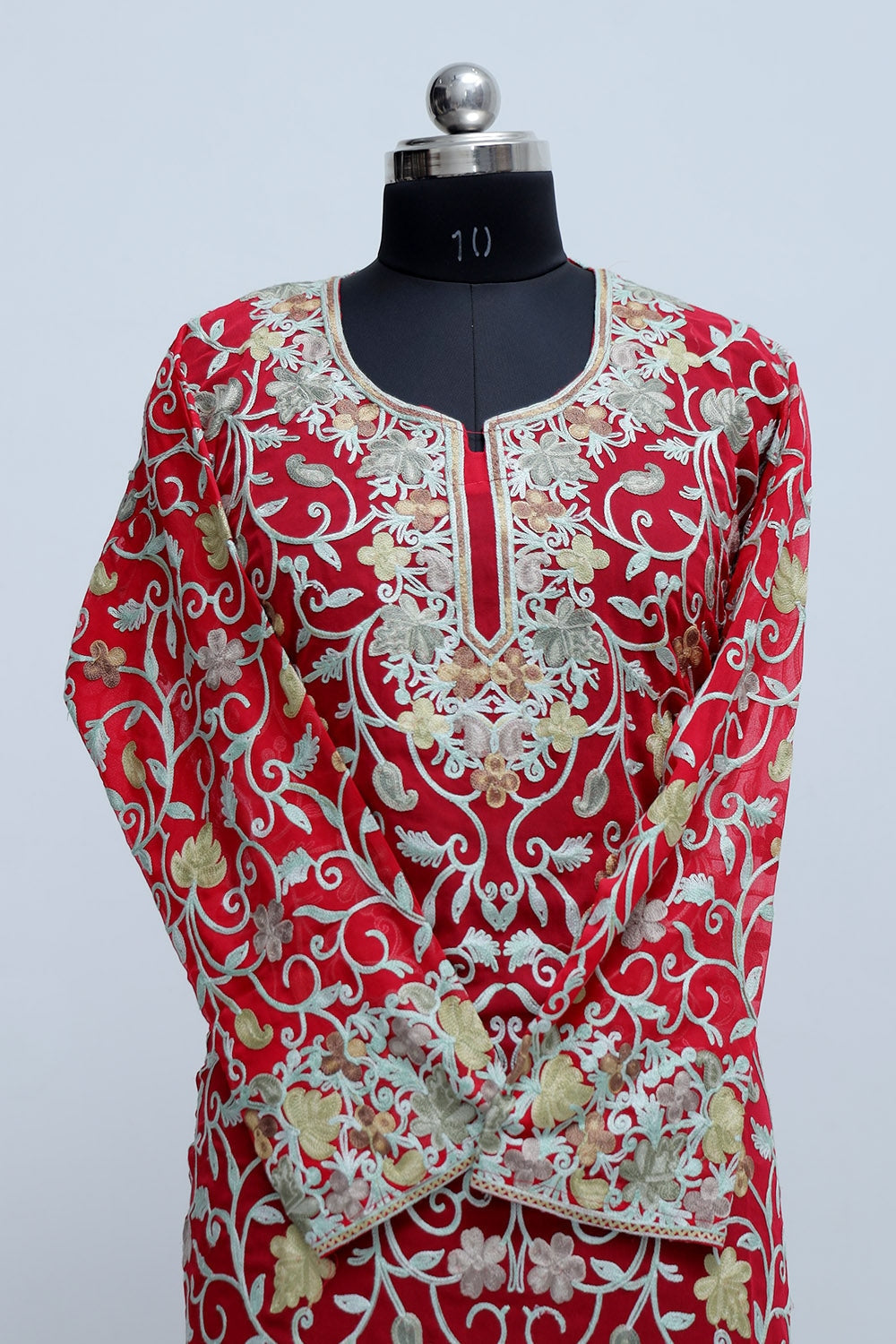 Red Colour Georgette Semi Stitched Kashmiri Kurti