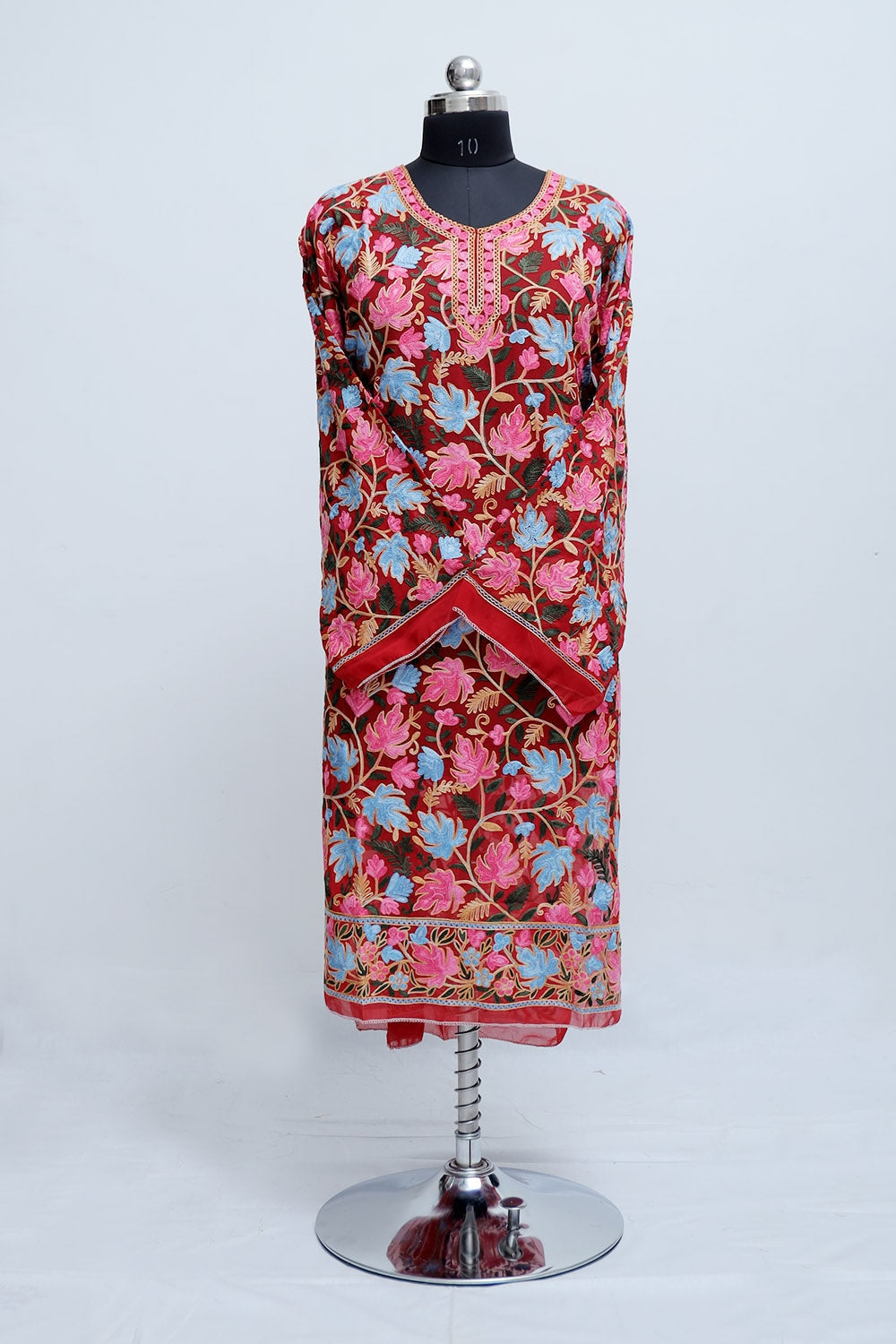 Red Colour Georgette Semi Stitched Kashmiri Kurti