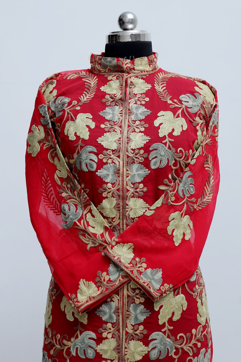 Red Colour Georgette Semi Stitched Kashmiri Kurti