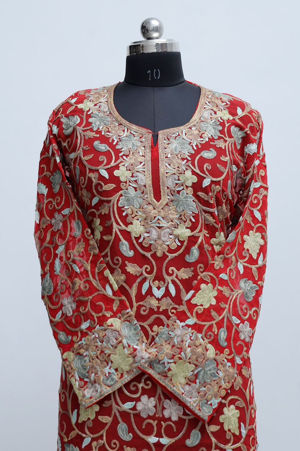 Red Colour Georgette Semi Stitched Kashmiri Kurti