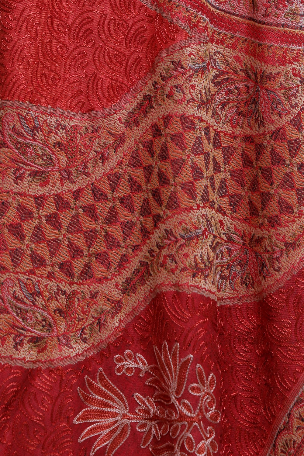 Red Colour Jamawar Shawl With Kashmiri Aari Work Looks/