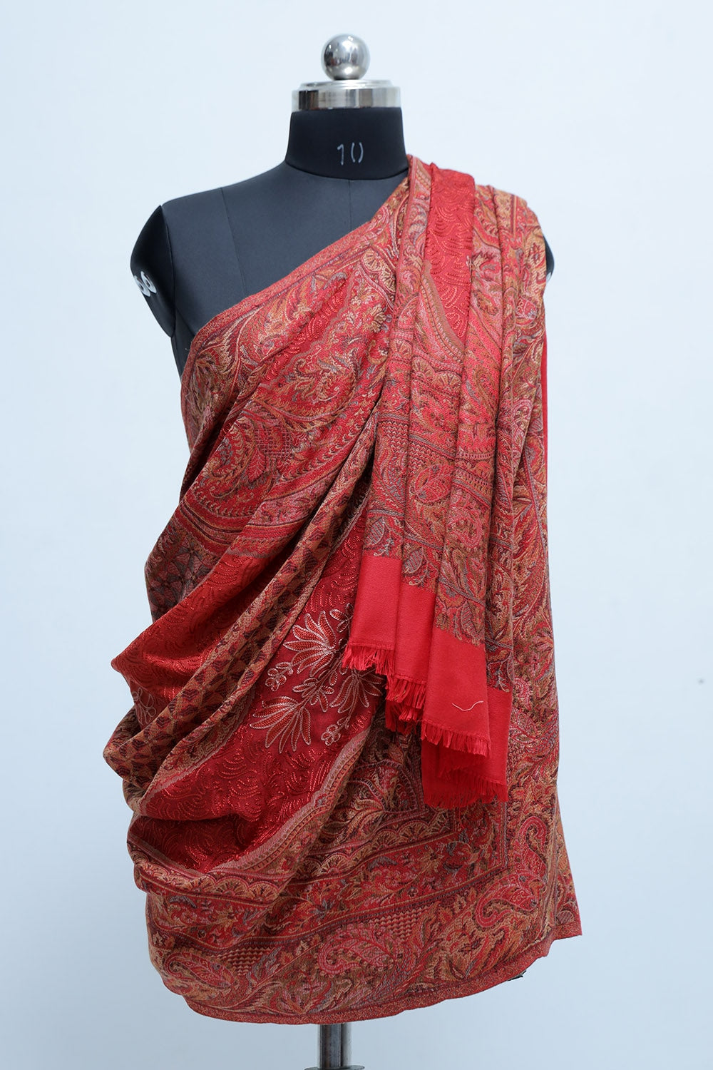 Red Colour Jamawar Shawl With Kashmiri Aari Work Looks/