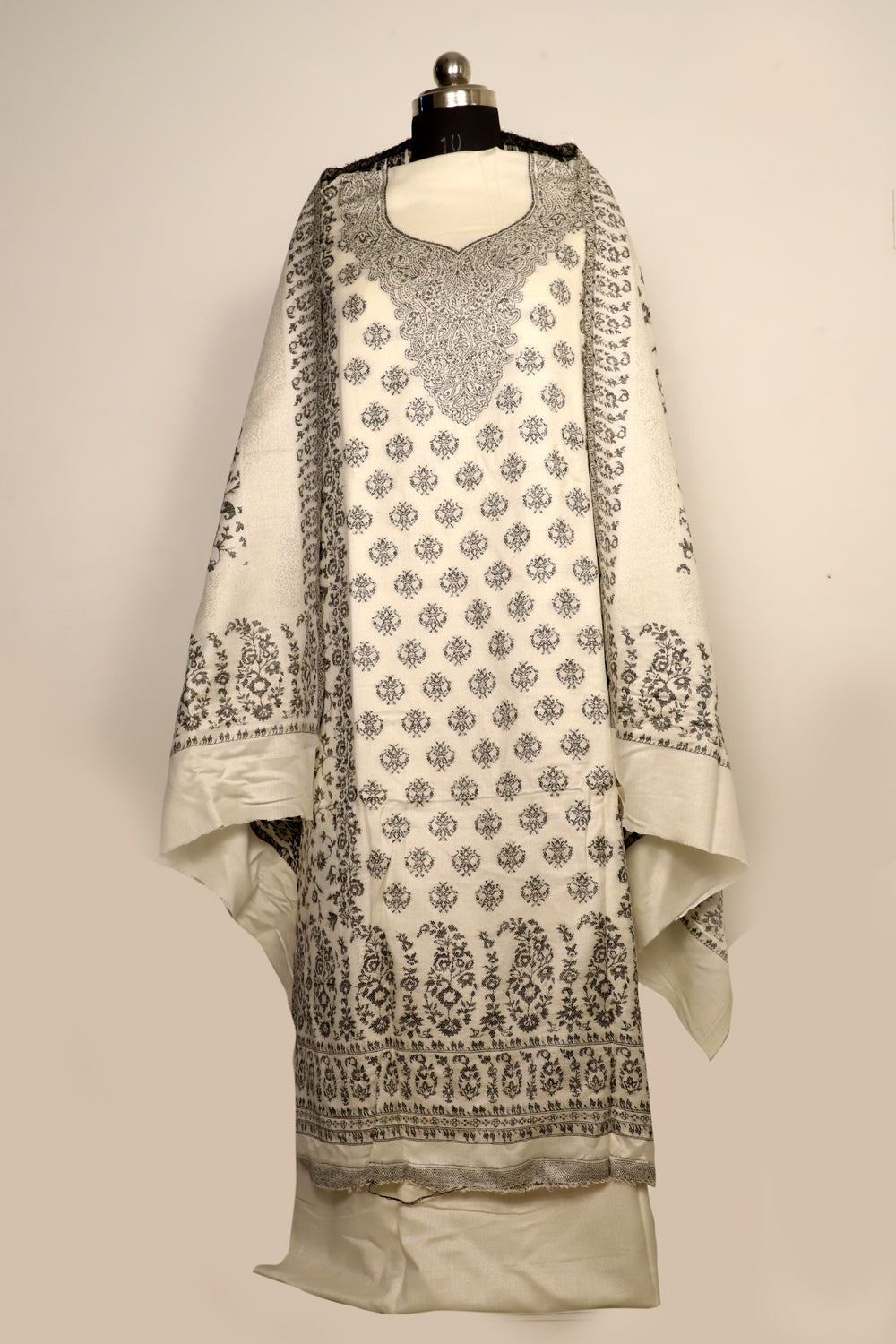 Creamy White Color Woolen Kashmiri Kani Work Unstitched