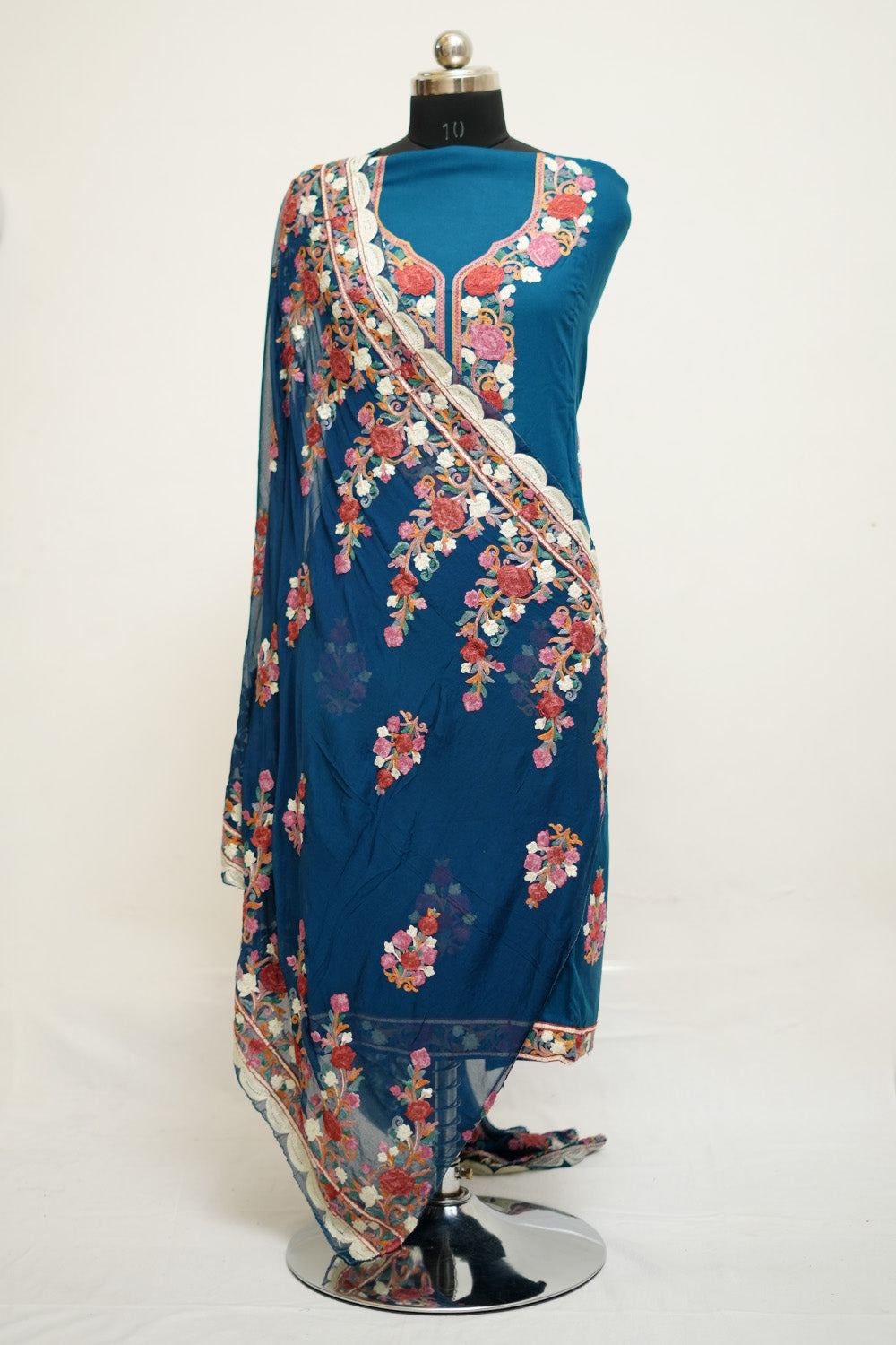 Dark Blue Colour Aari Work Salwar Kameez With Neckline