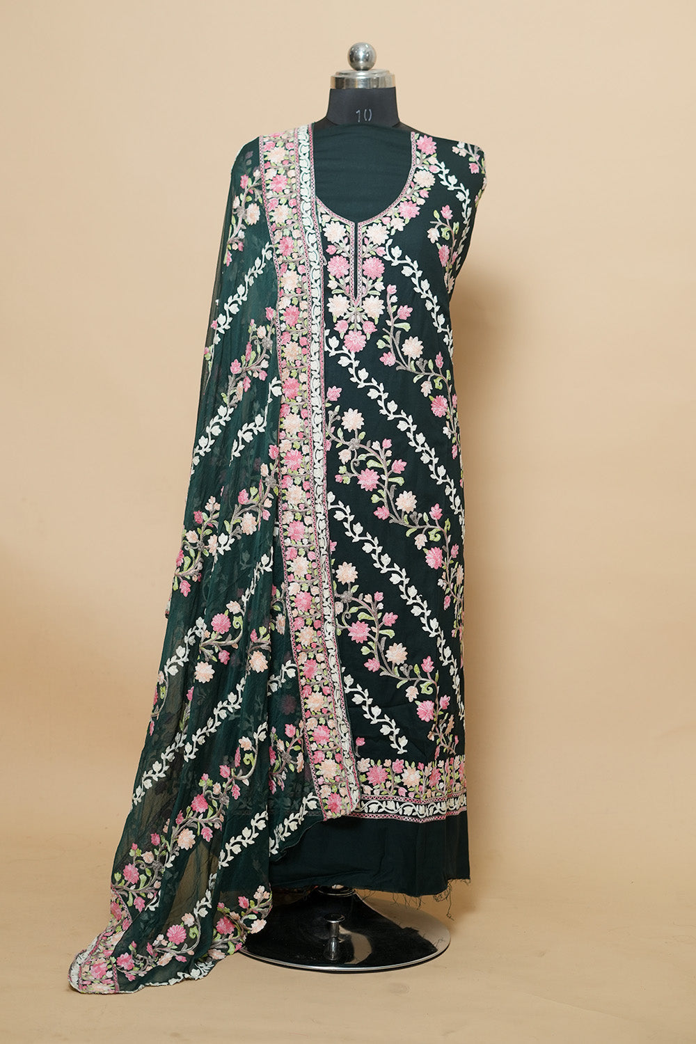 Dark Green Aari Work Salwar Kameez With Chinar Heavy Jaal