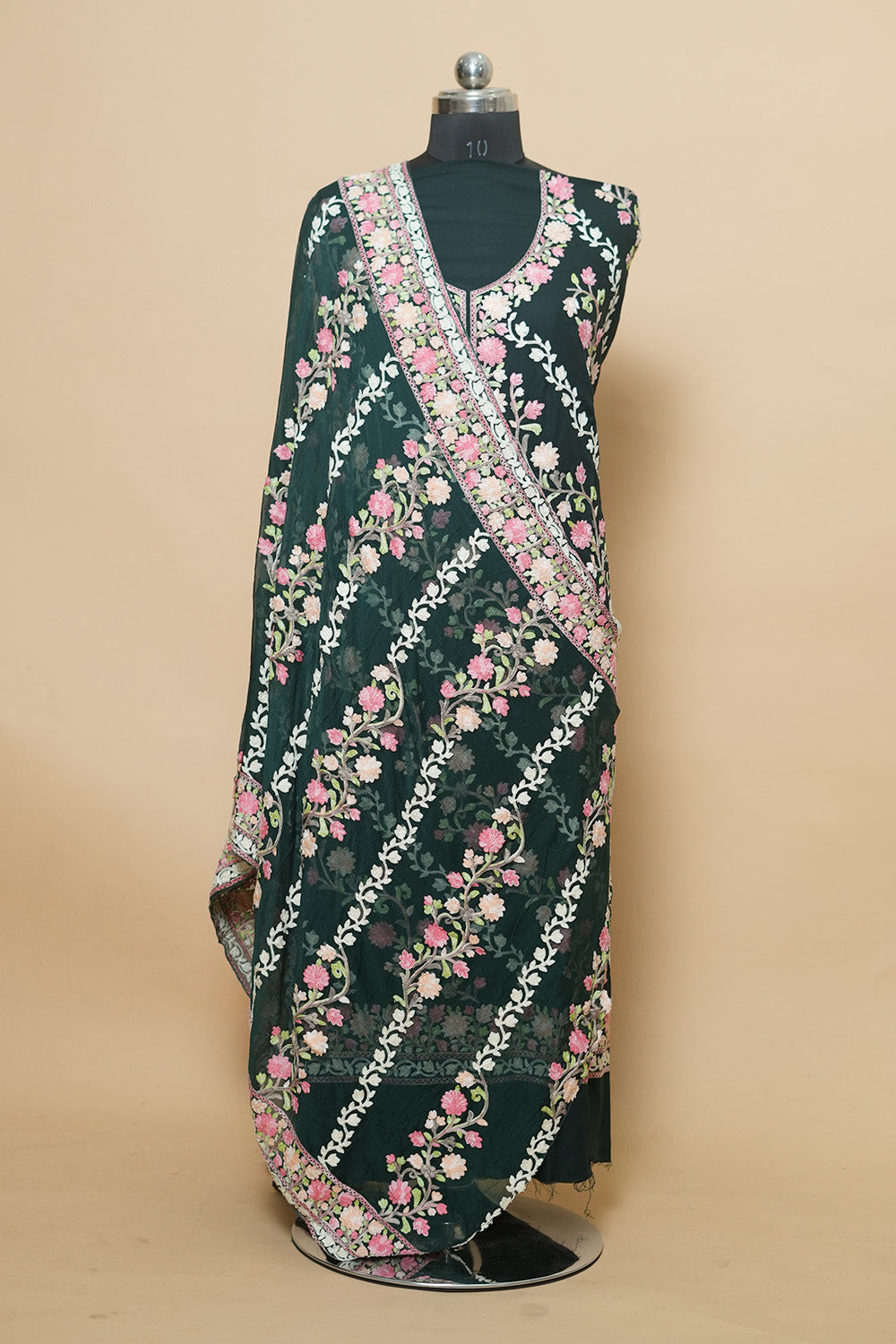 Dark Green Aari Work Salwar Kameez With Chinar Heavy Jaal