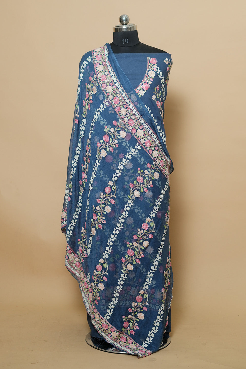 Dark Grey Aari Work Salwar Kameez With Chinar Heavy Jaal