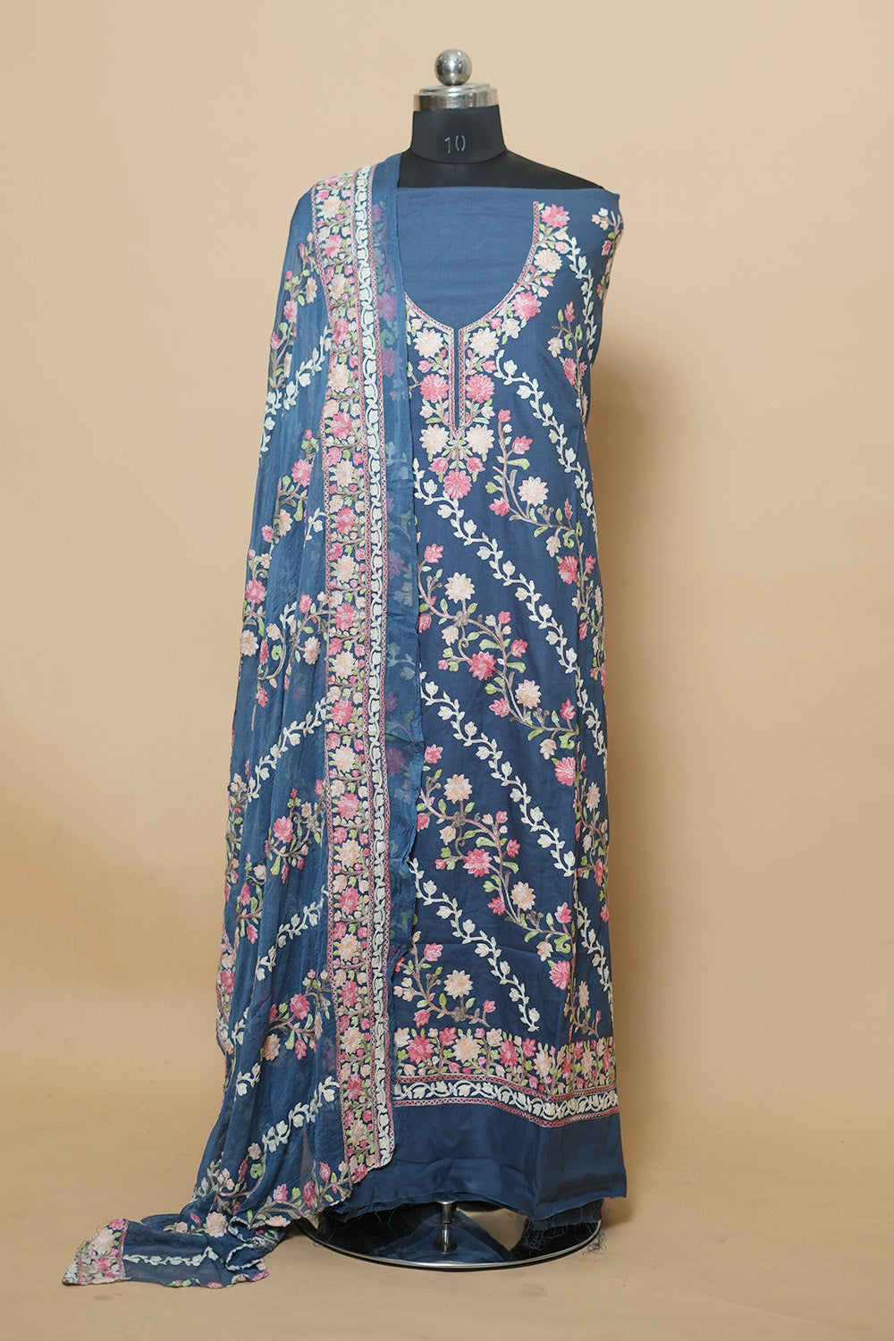 Dark Grey Aari Work Salwar Kameez With Chinar Heavy Jaal