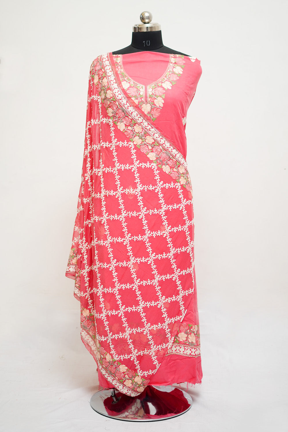 Dark Pink Aari Work Salwar Kameez With Neckline Pattern