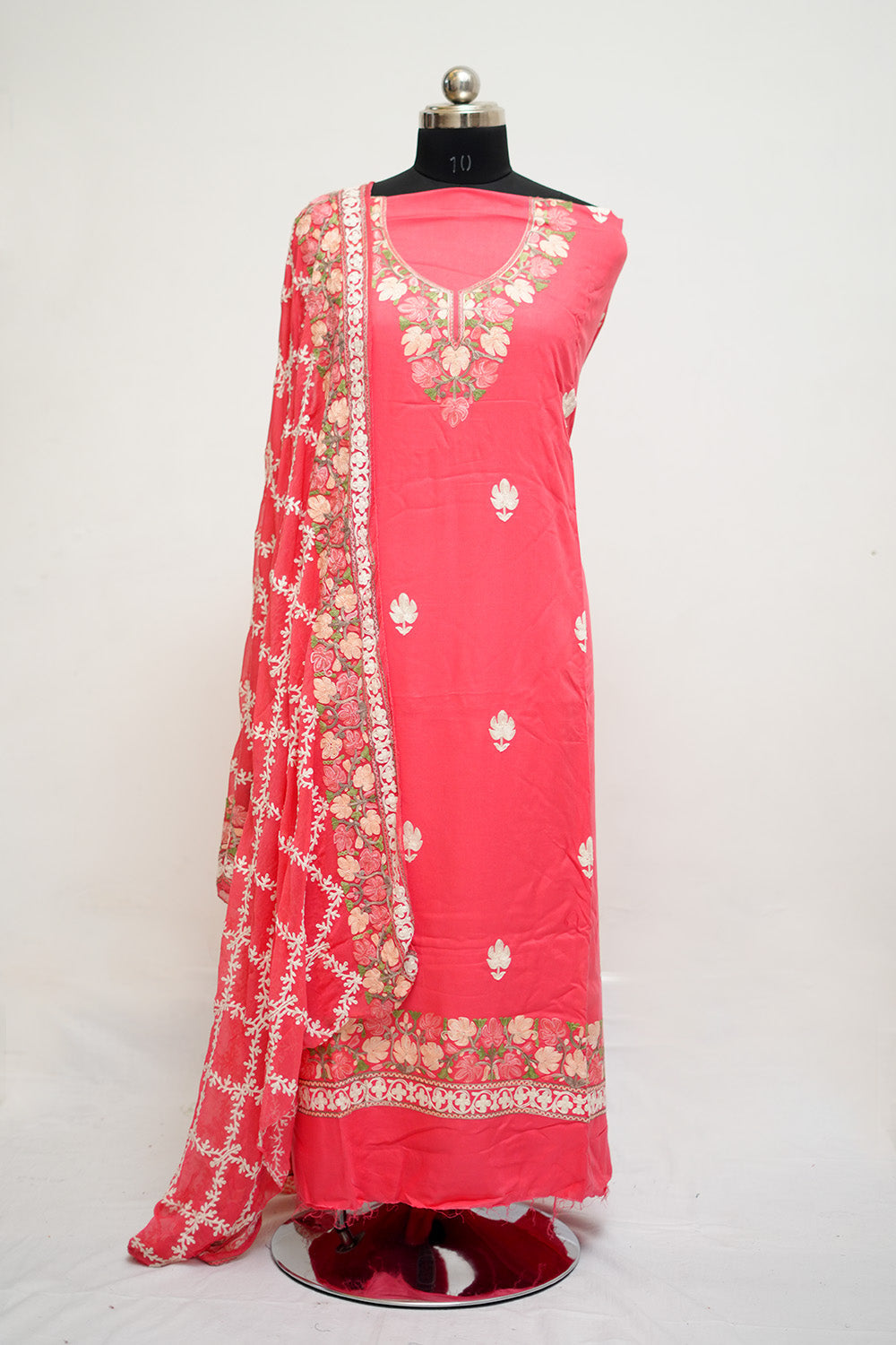 Dark Pink Aari Work Salwar Kameez With Neckline Pattern