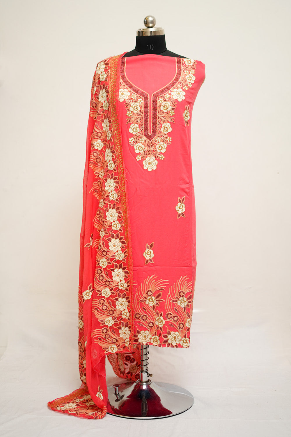 Dark Pink Colour Aari Work Salwar Kameez With Neckline