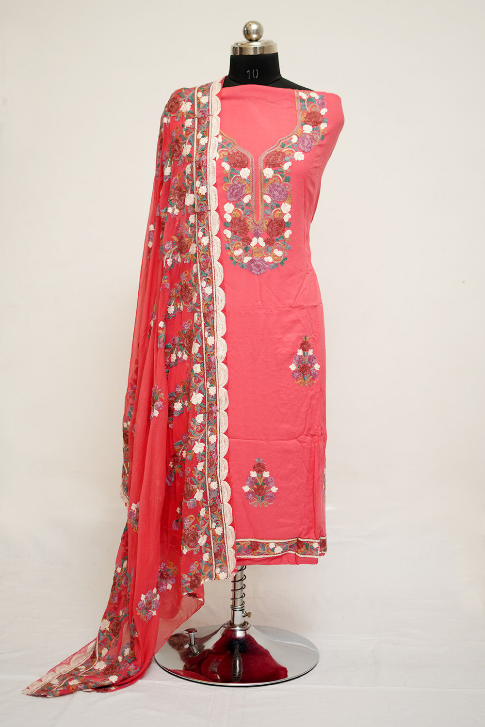 Dark Pink Colour Aari Work Salwar Kameez With Neckline