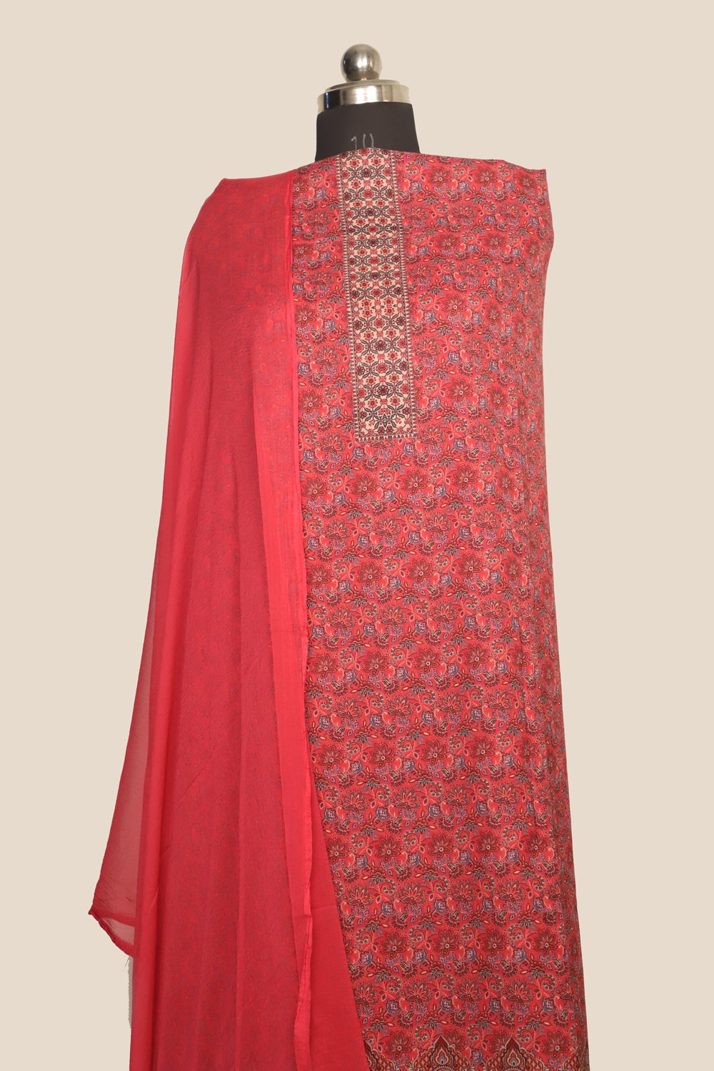 Dark pink Colour Cotton Kani Printer Unstitched Suit Fabric