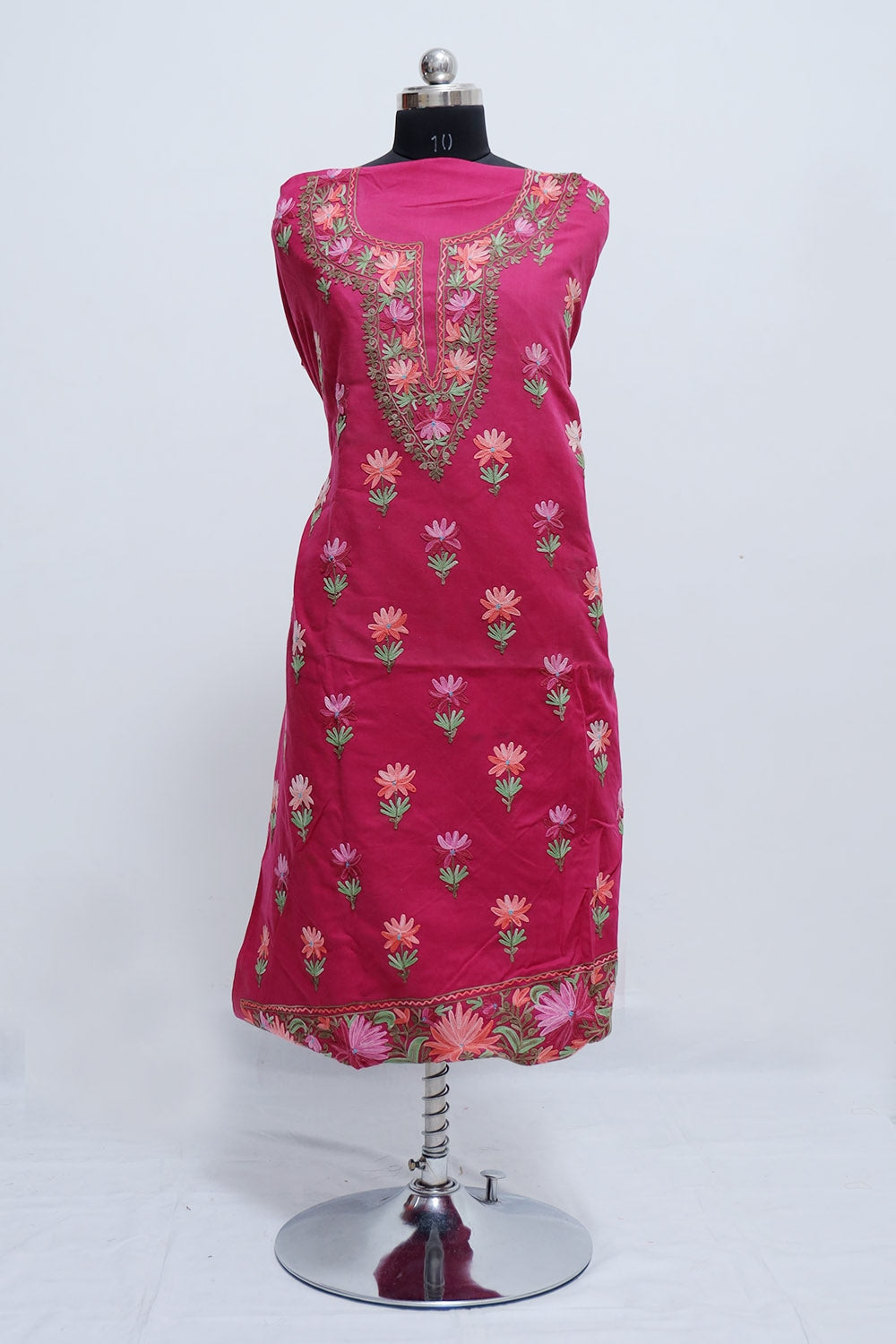 Dark pink Colour Cotton Suit With Beautiful Kashmiri