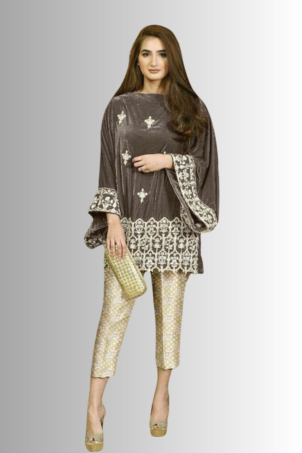 Designer Cording Embroidery Winter Velvet Stitched Suit