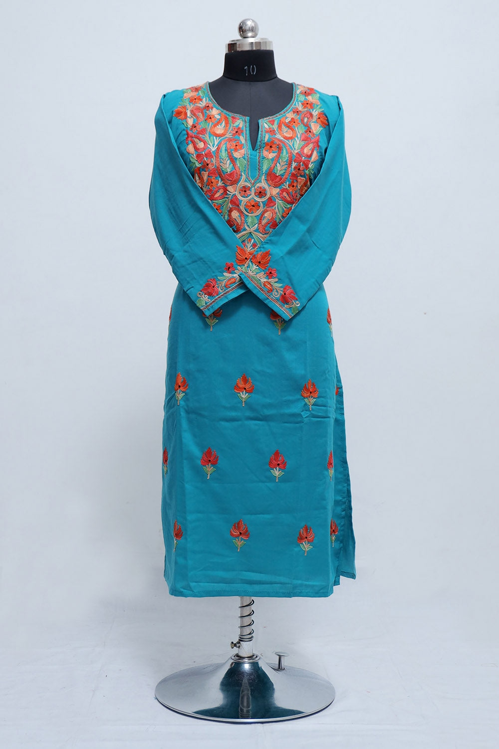 Exotic Green Colour Cotton Kurti With Kashmiri Motifs