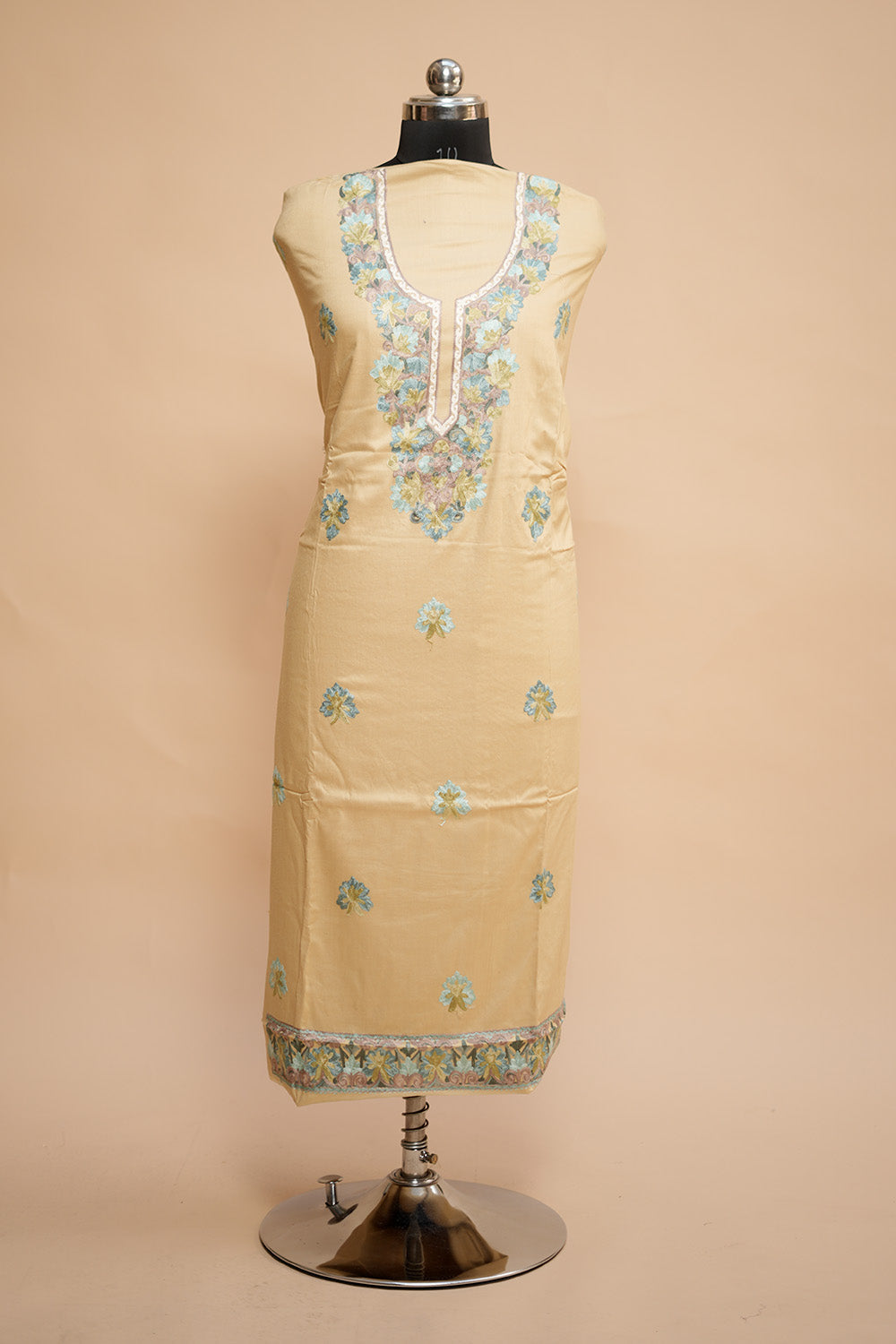 Fawn Colour Designer Aari Work Salwar Kameez With Running