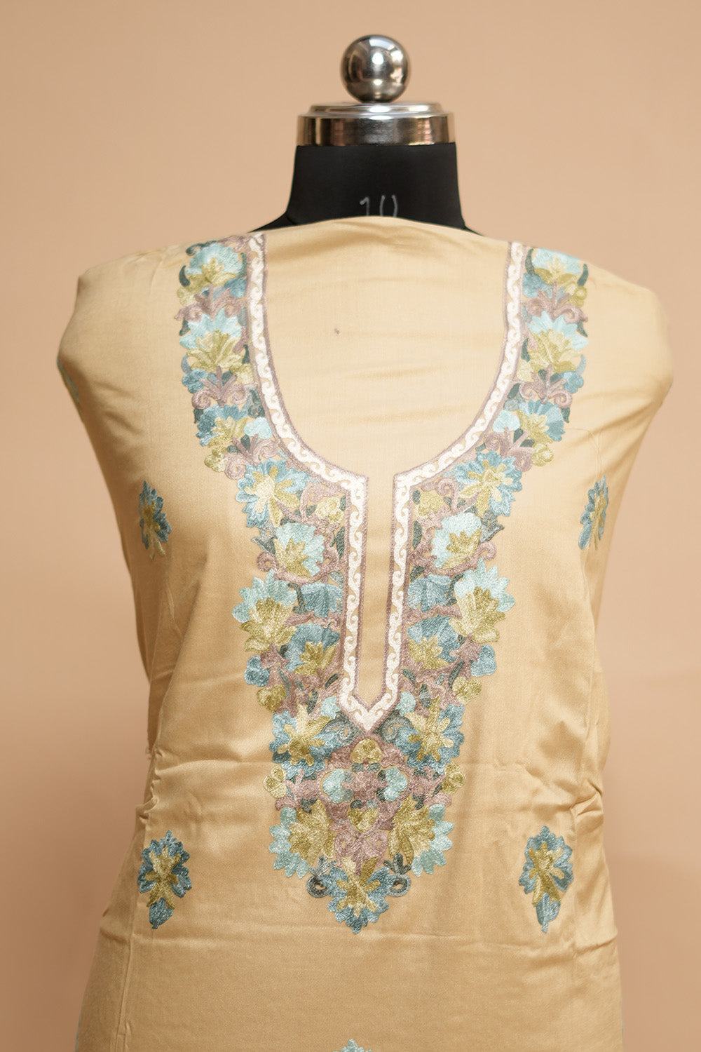 Fawn Colour Designer Aari Work Salwar Kameez With Running