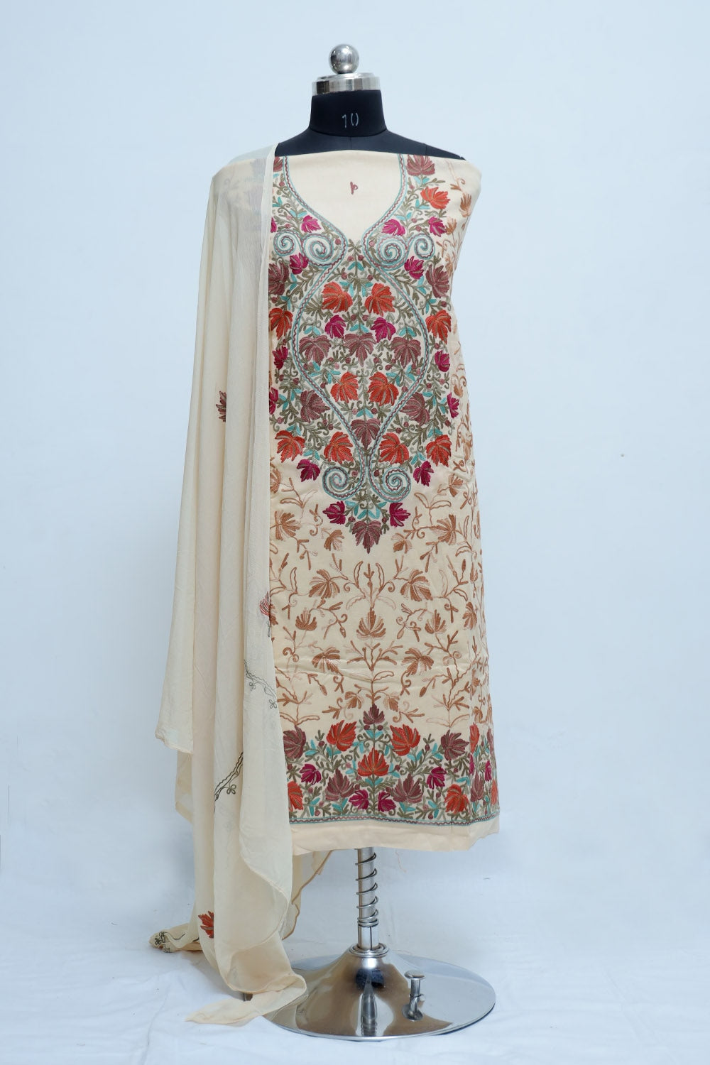 Fawn Colour Designer With Beautiful Kashmiri Embroidery