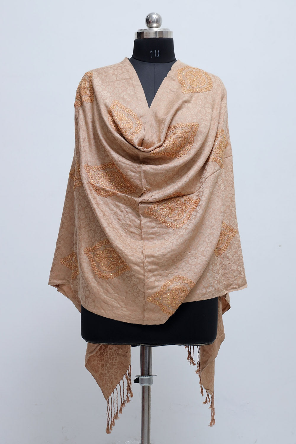 Fawn Colour Stole Enriched With Aari Embroidery And A Touch