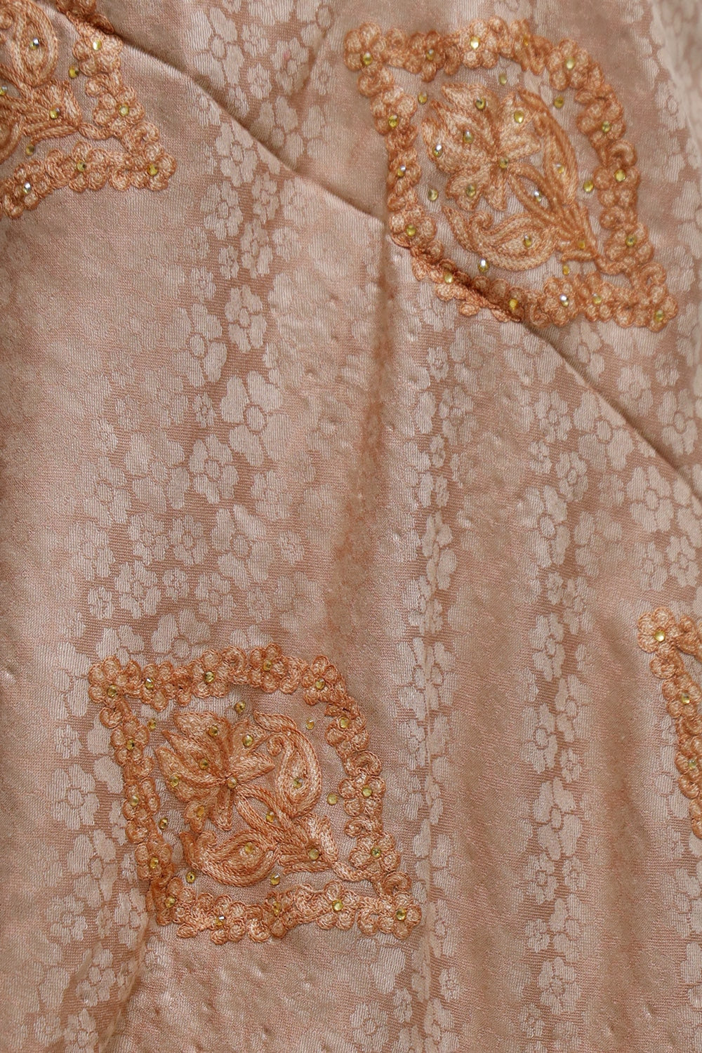 Fawn Colour Stole Enriched With Aari Embroidery And A Touch