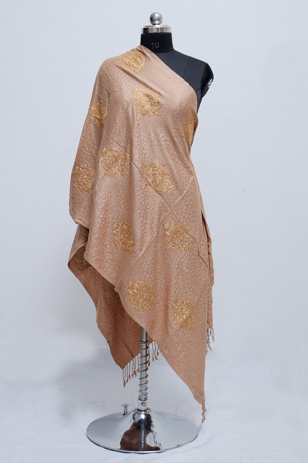 Fawn Colour Stole Enriched With Aari Embroidery And A Touch