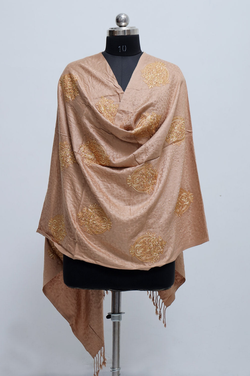 Fawn Colour Stole Enriched With Aari Embroidery And A Touch