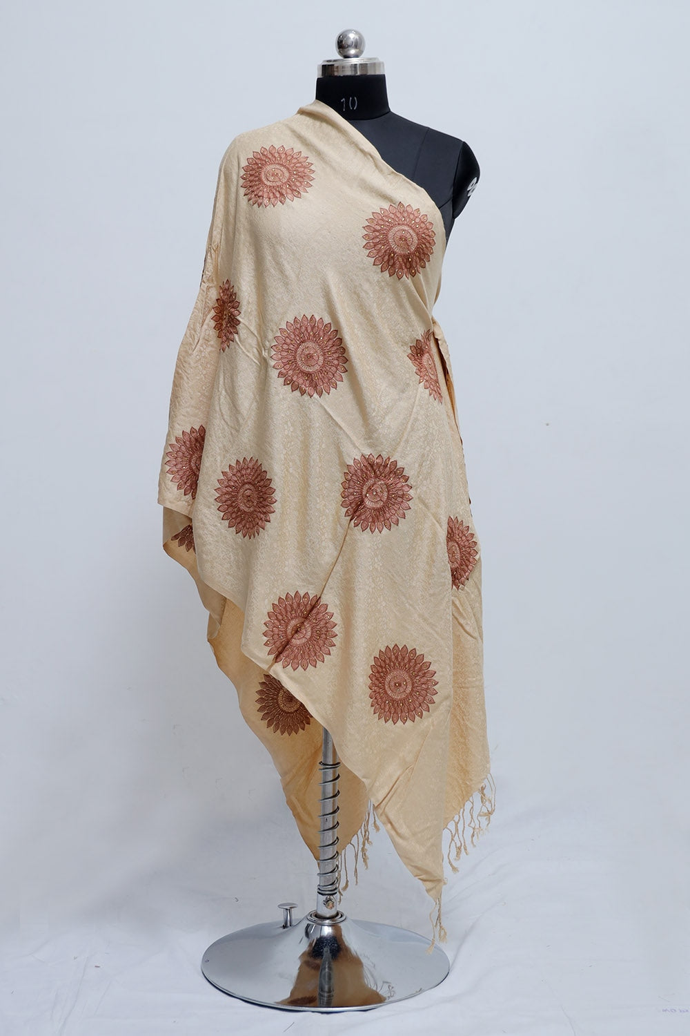 Fawn Colour Stole Enriched With Aari Embroidery And A Touch