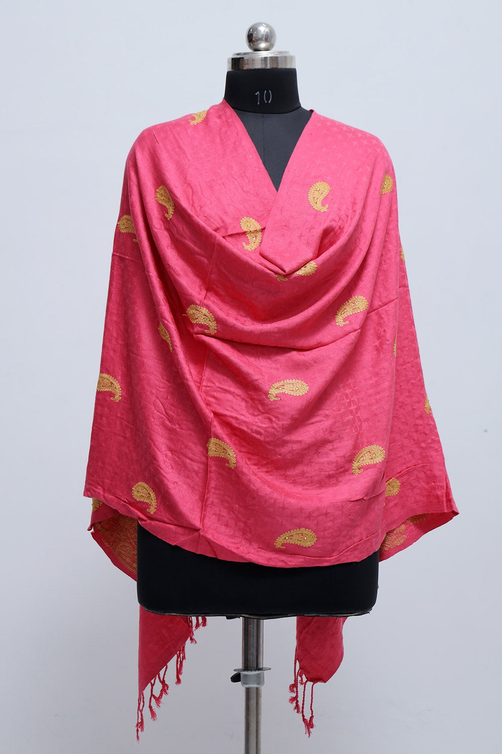 Fushia Pink Color Stole Enriched With Aari Embroidery