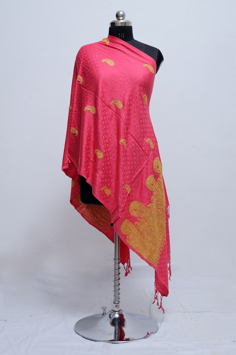 Fushia Pink Color Stole Enriched With Aari Embroidery