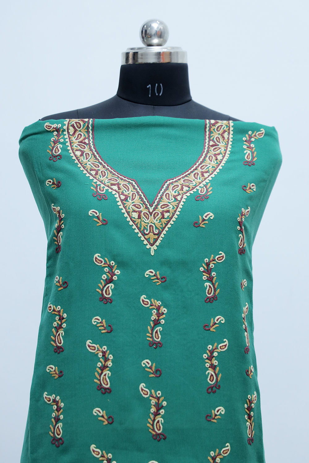 Grass Green Colour Cotton Suit With Beautiful Kashmiri
