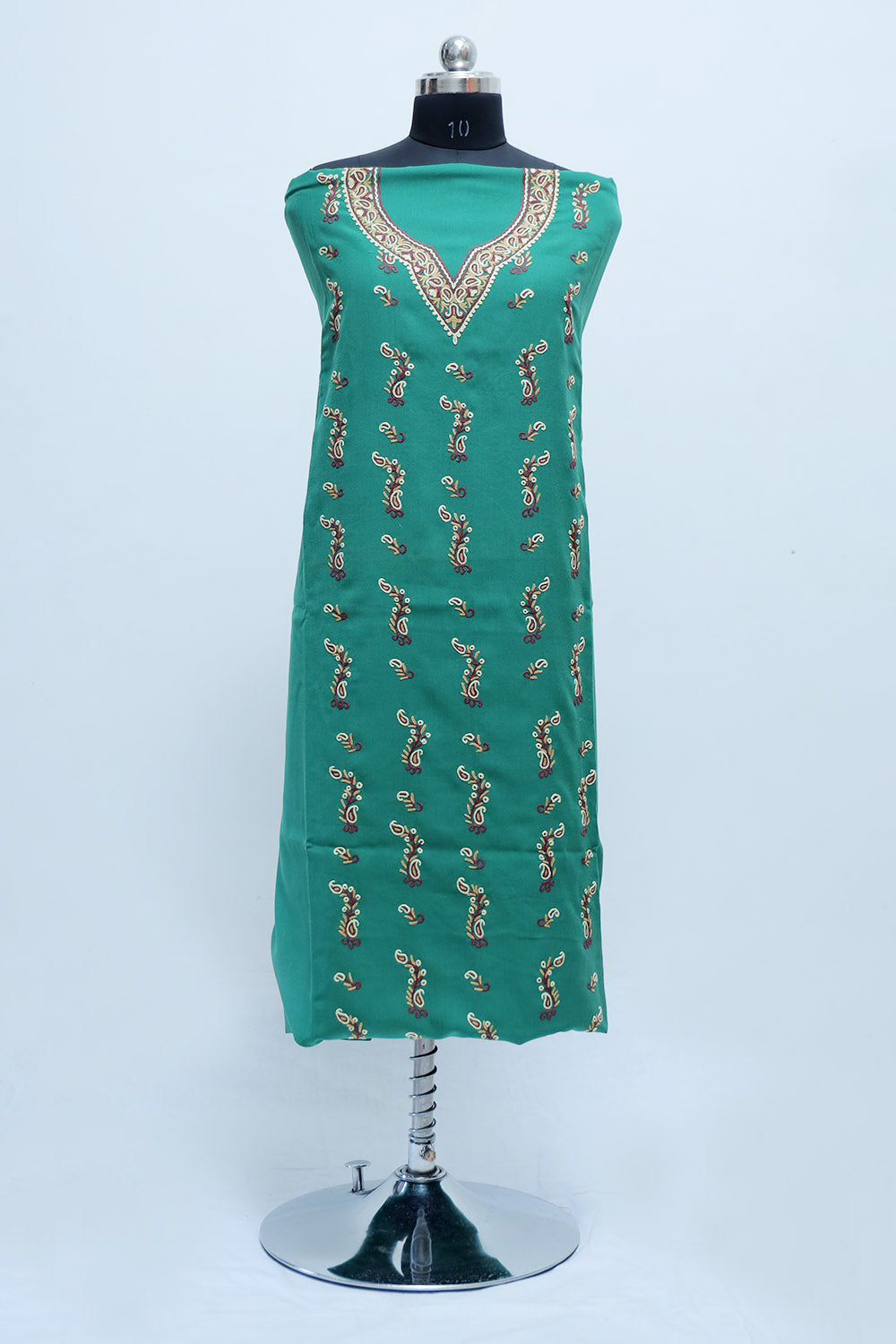 Grass Green Colour Cotton Suit With Beautiful Kashmiri