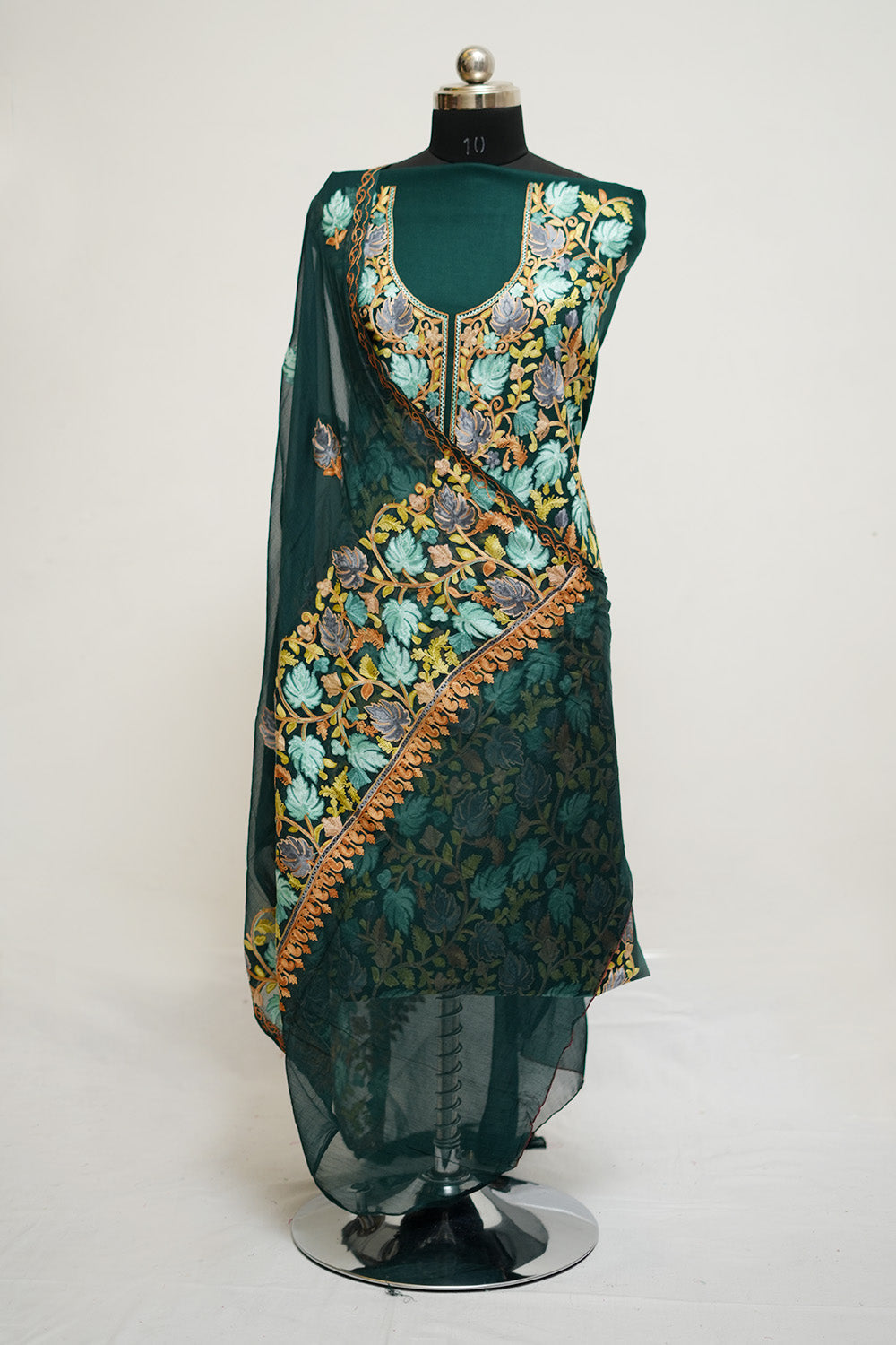 Green Aari Work Salwar Kameez With Chinar Heavy Jaal