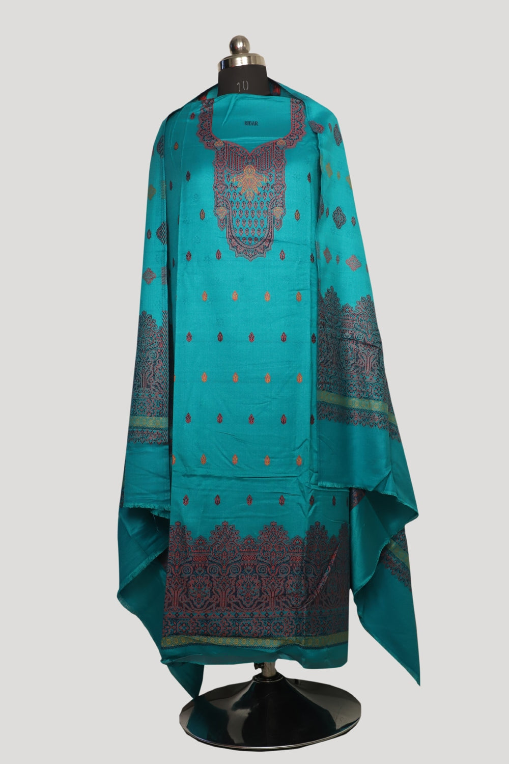 Sea Green Color Woolen Kashmiri Kani Work Unstitched Suit