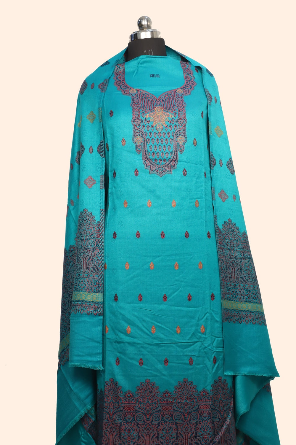 Sea Green Color Woolen Kashmiri Kani Work Unstitched Suit