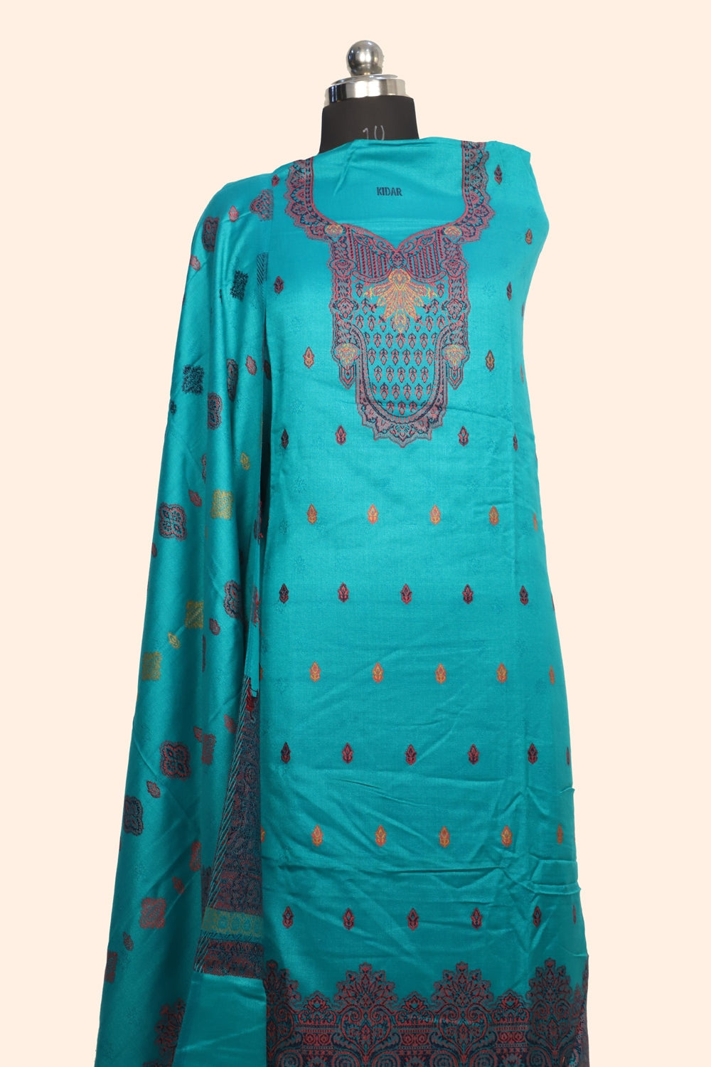 Sea Green Color Woolen Kashmiri Kani Work Unstitched Suit